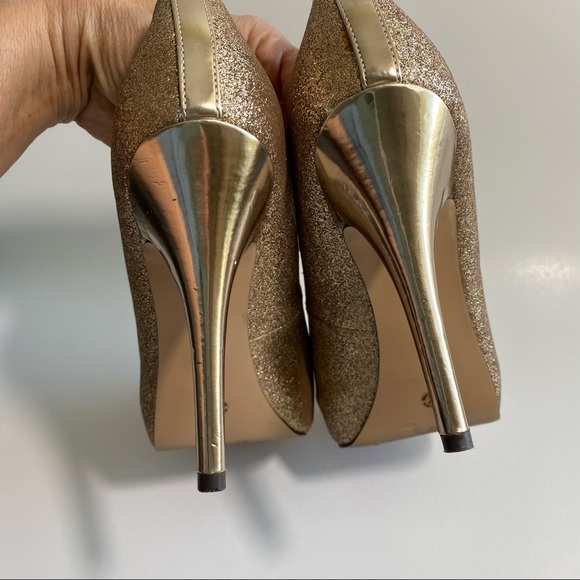 Gold Glittery Stiletto Jacqueline Ferrar Open Toe Heels Sz 7 - Picture 6 of 10
